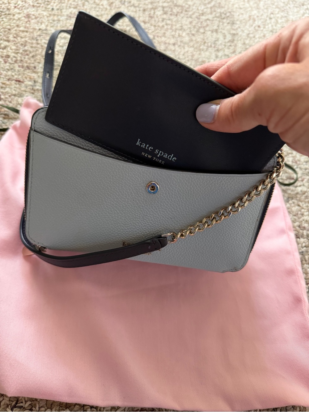 kate spade Pebbled White Crossbody with Black Trim - Picture 7 of 8